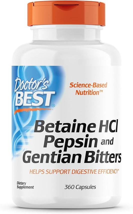 Doctor's Best Betaine HCL Pepsin and Gentian Bitters - 360 Capsules